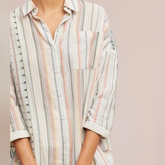 anthropologie akemi kin striped embroidered button down - Picture 2 of 9